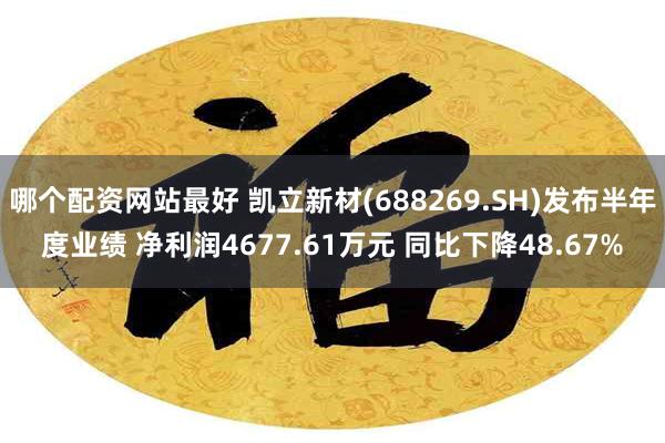 哪个配资网站最好 凯立新材(688269.SH)发布半年度业绩 净利润4677.61万元 同比下降48.67%